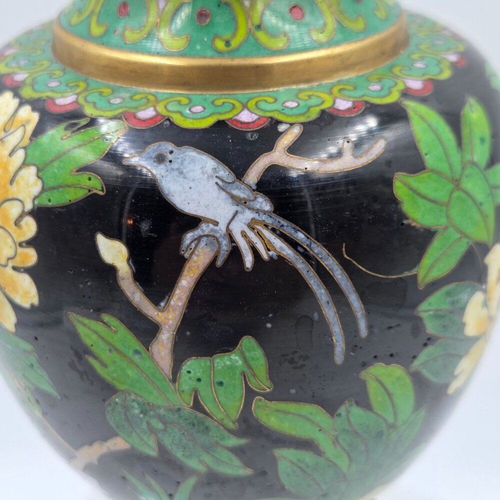 Jingtai Cloisonné Enamel Peony Motif Ruyi Border Bud Base - Picture 6 of 14